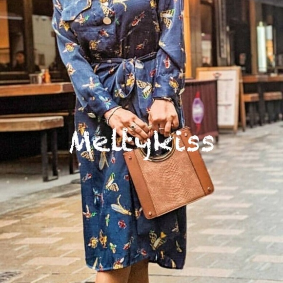 NWT ZARA INSECT PRINT MIDI DRESS WITH BELT Sz-M - Picture 7 of 8